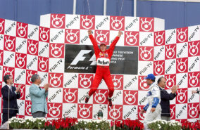 Schumacher on the podium in Japan (2001)