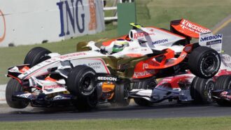 Giancarlo Fishichella flies with his Force India