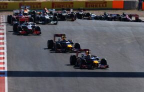 Red Bulls after turn 1 2012 US F1 GP