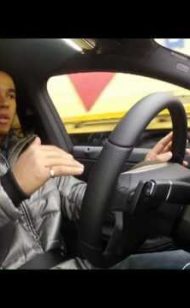 Lewis Hamilton driving new Mercedes CLA in Stuttgart