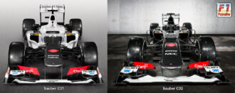Sauber C32 F1 รถสตันด้วย sidepod ที่หดตัว