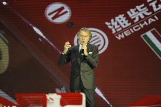 Luca di Montezemolo presenting the Ferrari F138