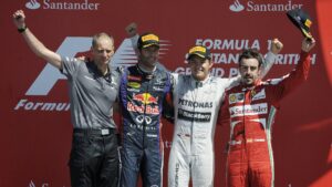 2013 British podium: 1. Rosberg 2. Webber 3. Alonso