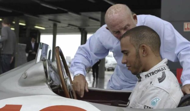 Stirling Moss Racing Legends Documentary 1 Lewis Hamilton and Sir Stirling Moss at Silverstone