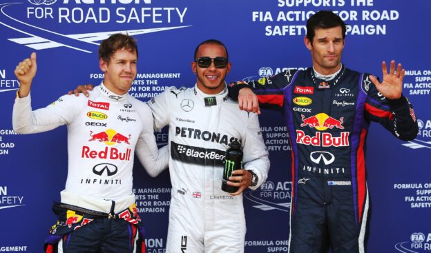 Top 3 qualifiers: 1. Hamilton 2. Vettel 3. Webber