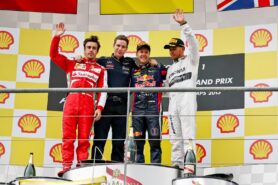 2013 Belgian F1 GP podium: 1. Vettel 2. Alonso 3. Hamilton