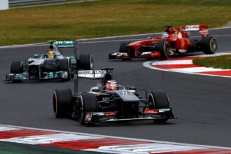 Hulkenberg (Sauber) in front of Hamilton and Alonso