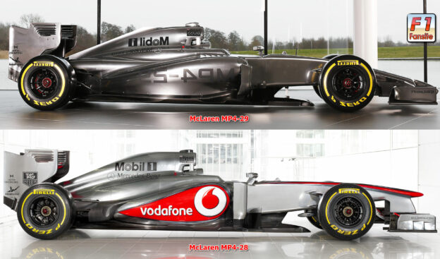 2014 F1 Season changes & McLaren MP4-29 in detail 1 McLaren MP4-28 VS MP4-29 sideview