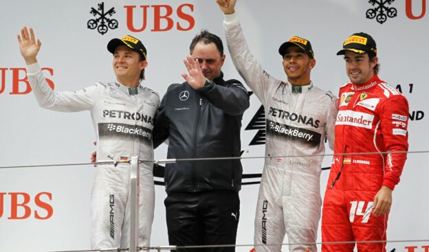 2014 Chinese Grand Prix F1 Race Results 1 Chinese F1 GP podium: 1. Hamilton 2. Rosberg 3. Alonso