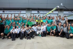 Mercedes F1 team celebration after 1-2 finish in Austria