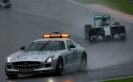 F1 cars driving behind safety car