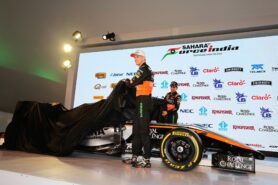 Nico Hulkenberg and Sergio Perez reveal the Force India VJM08 F1 car