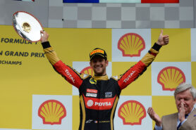 Romain Grosjean on the podium (Spa 2015)