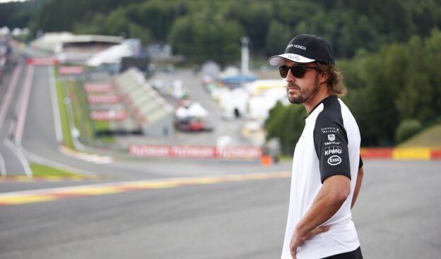 Alonso not surprised by Raikkonen news 1 Fernando Alonso surveys Eau Rouge from the side of the track.