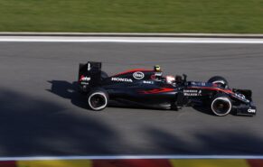 Jenson Button on track at Spa in the Mclaren MP4-30 Honda (2015)
