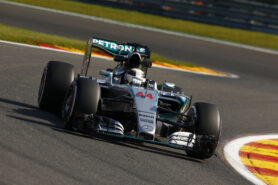 Lewis Hamilton with spoon rearwing on his Mercedes W05
