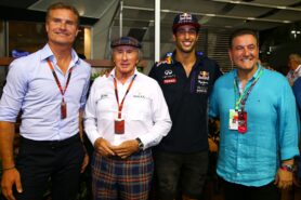 David Coulthard, Sir Jackie Stewart, Daniel Ricciardo and Australia's Minister for Sport, John Eren