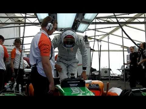 Adrian gets into the car before the Aero test