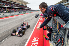 Scuderia Toro Rosso celebrate Max Verstappen finishing in 4th place at the 2015 United States F1 GP at Circuit of The Americas