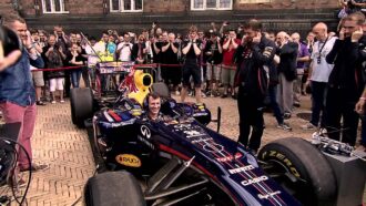 David Coulthard And The Red Bull Running Showcar Do Denmark
