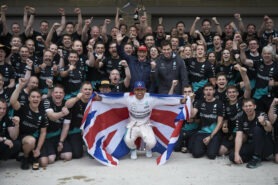 Lewis Hamilton celebratiing his 3rd F1 drivers title with the Mercedes team