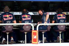 Red Bull Racing Team Principal Christian Horner looks from the pit wall