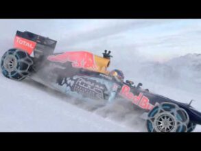 F1-Car drifting over the Ski Slope