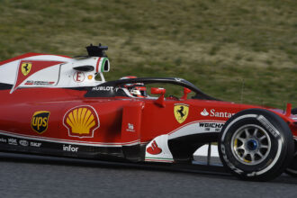 Raikkonen driving the SF16-H with Halo