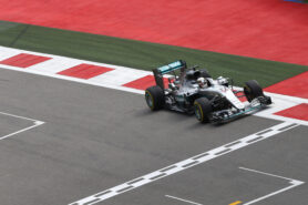 Lewis Hamilton driving in his Mercedes W07 at Sochi Street Circuit in Russia