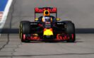 Daniel Ricciardo driving the Red Bull RB12 fitted with the aeroscreen on track during practice