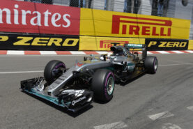 Lewis Hamilton driving his Mercedes W07 at Monaco