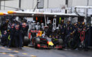 Daniel Ricciardo leaving the pit in his Red Bull RB12