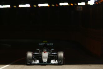 Nico Rosberg driving his Mercedes W07 at Monaco