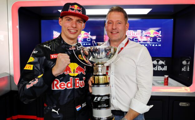 Jos: Mick Schumacher needs more time than Max 1 Max Verstappen celebrates his first F1 win with father Jos Verstappen during the Spanish Formula One Grand Prix at Circuit de Catalunya on May 15, 2016 in Montmelo, Spain