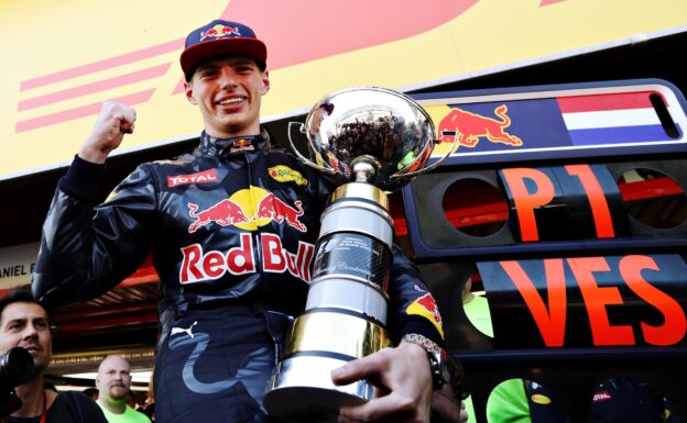 Press hails 'driver of the century' Verstappen 1 Max Verstappen celebrates his win with his trophy during the Spanish Formula One Grand Prix at Circuit de Catalunya on May 15, 2016