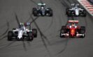 Valtteri Bottas, Williams FW38 Mercedes, leads Kimi Raikkonen, Ferrari SF16-H, Lewis Hamilton, Mercedes F1 W07 Hybrid, and Felipe Massa, Williams FW38 Mercedes.