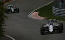 Valtteri Bottas, Williams FW38 Mercedes, leads Nico Rosberg, Mercedes F1 W07 Hybrid