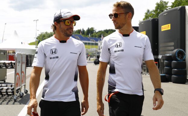 Alonso welcomes Button to Le Mans 1 Fernando Alonso and Jenson Button.