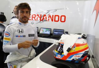 Fernando Alonso in the garage.