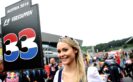 The grid girl of Max Verstappen of Netherlands and Red Bull Racing before the Formula One Grand Prix of Austria at Red Bull Ring.