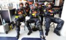 The Red Bull Racing pit crew in the garage during the Formula One Grand Prix of Hungary 2016.