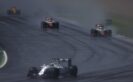 Felipe Massa, Williams FW38 Mercedes, leads Romain Grosjean, Haas VF-16 Ferrari, and Esteban Gutierrez, Haas VF-16 Ferrari.