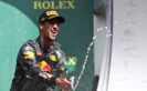 SPA, BELGIUM F1/2016: Daniel Ricciardo of Red Bull Racing celebrates on the podium.