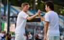 Max Verstappen Red Bull Racing with Sergio Perez Sahara Force India F1 at the charity 5-a-side football match. Italian Grand Prix, 2016