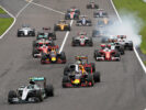 Nico Rosberg leads Max Verstappen, Sergio Perez and the rest of the field at the start during the Formula One Grand Prix of Japan 2016