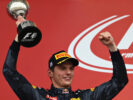 Max Verstappen celebrates second position on the podium during the Formula One Grand Prix of Japan 2016