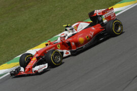 Kimi Raikkonen driving the Ferrari F14-T at Interlagos, Brazil (2016)
