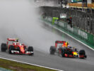 Max Verstappen overtakes Kimi Raikkonen on track during the Formula One Grand Prix of Brazil 2016
