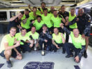 Max Verstappen celebrates finishing third with his team during the Formula One Grand Prix of Brazil 2016