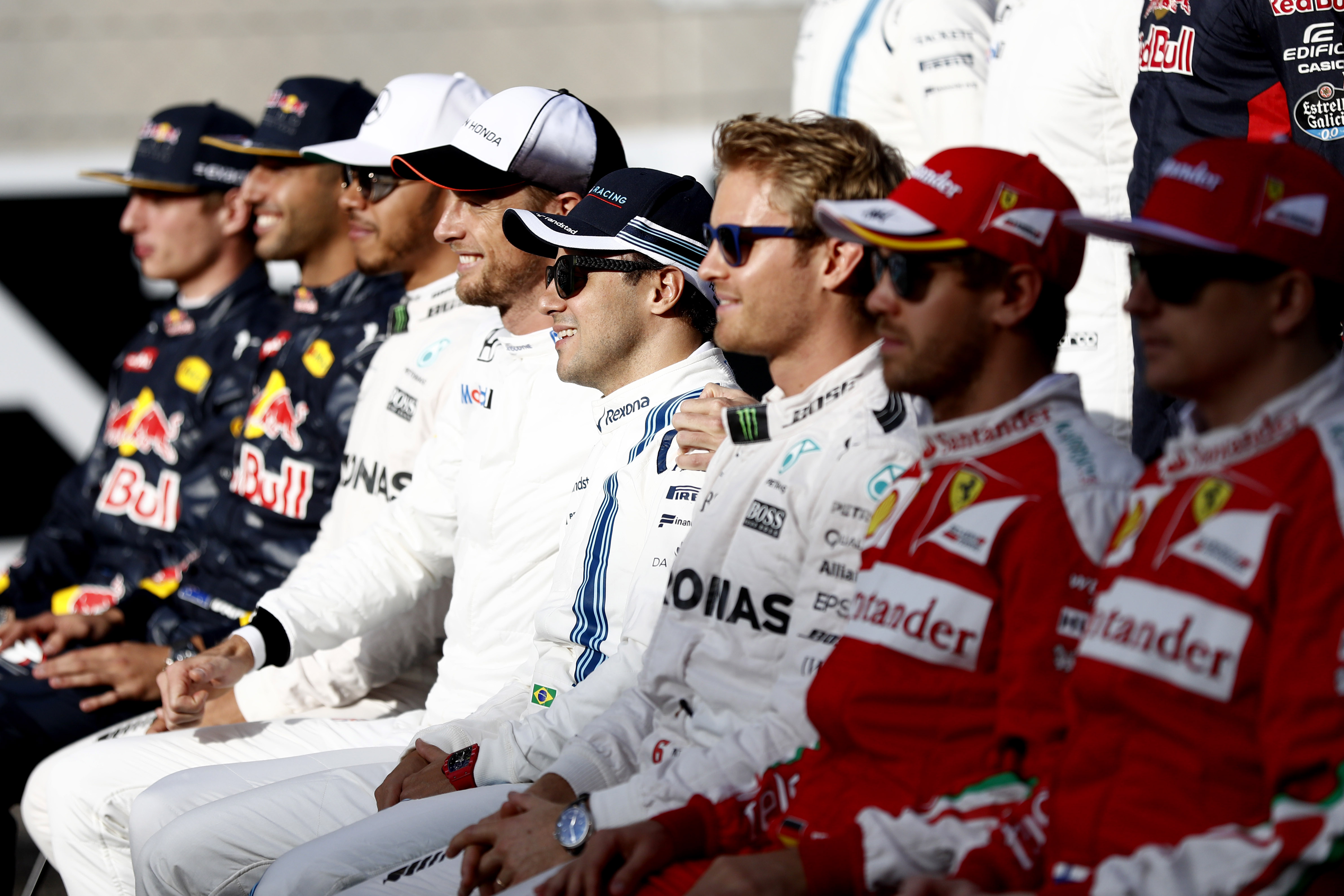 Yas Marina Circuit, Abu Dhabi 2016 Felipe Massa, Williams Martini Racing, with fellw racers at the drivers photo call.